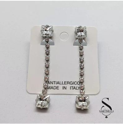ORECCHINI PENDENTI DONNA CON BRILLANTE L COLORE ARGENTO GIOIELLO MADE IN ITALY - Immagine 1 di 3