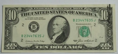 SN781 $10 Dollar Bill Ink Error Smear Spill Serial No. B23447635J - Image 1 of 3