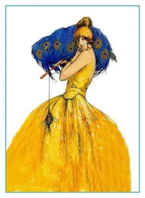 Art Nouveau The Peacock Fan by Gaspar Camps Counted Cross Stitch Pattern - Image 1 of 4