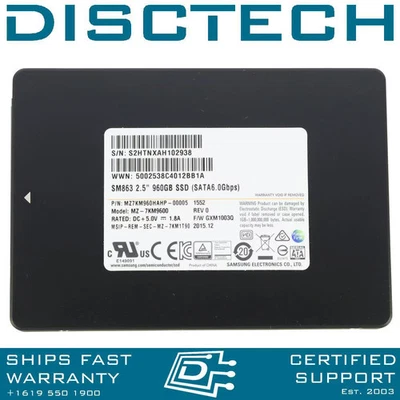 Samsung SM863 960GB SSD MZ-7KM9600 / MZ7KM960HAHP-00005 960GB MU SED SSD - Image 1 of 3