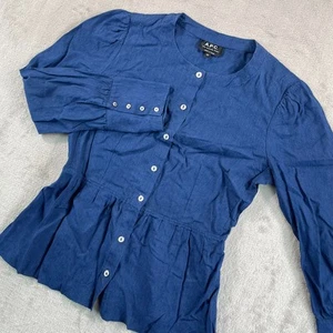 A.P.C. Rue Madame Paris Shirt Top Women 38 Medium US 4/6 Blue Long Sleeve - Picture 1 of 9