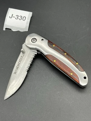 Vintage Winchester Knives 3in. Wood Clip Serrated Folding Knife Stainless Steel - Image 1 of 4