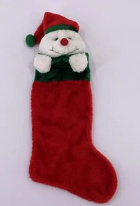 Vintage Schneemann Plüsch Weihnachtsstrumpf weiß rot grün - Bild 1 von 5