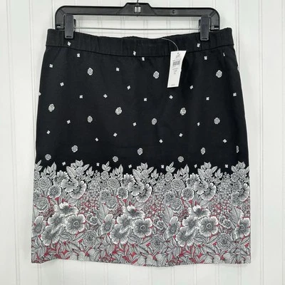 J Jill Skirt Womens 12 Petite Black White Floral Short Pull On Casual Office NEW - Image 1 of 4