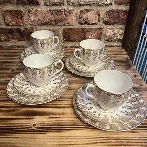 Lubern England Bone China 22kt Gold Tea set Trio Vintage X4 - Picture 1 of 11