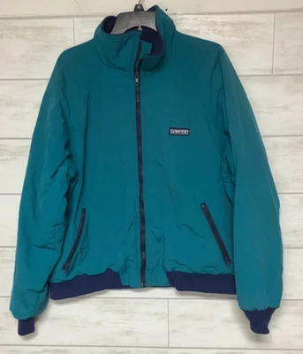 Lands End Squall Jacket Mens Size L Teal Green Fleece Lined Pockets 90's Retro - Image 1 of 4