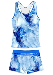 Girls Bathing Suits Two Piece Vest Style Swimsuit with Boyshort Tankini Swimwear - Picture 1 of 4