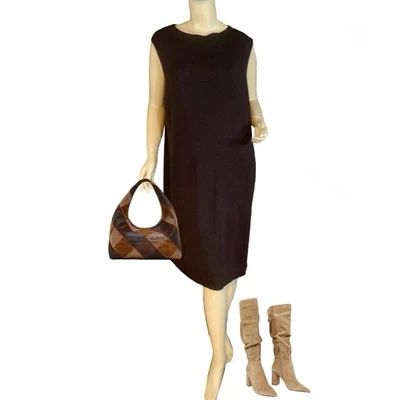 MUJER EILEEN FISHER MARRÓN OSCURO LANA PUNTO SUÉTER VESTIDO RECTO TALLA XL Foto 1 de 4