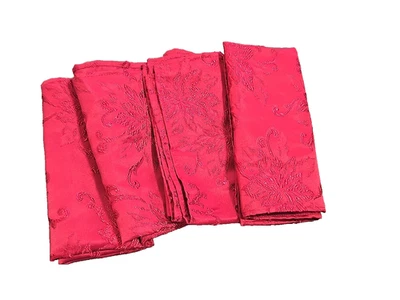 Set/4 Christmas Cloth Napkins 18" Ruby Red Raised Poinsettias Holiday Tableware - Image 1 of 4