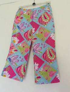 Vtg Lilly Pulitzer Girls Crop Straight Pants Vibrant Floral Retro Capri Size 8 - Picture 1 of 8