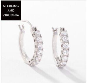💎Touchstone Crystal By Swarovski Hoop Earrings 1/2" Sterling Silver Zirconia💎