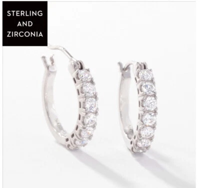 💎Touchstone Crystal Hoop Earrings 1/2" Sterling Silver Zirconia New Condition - Image 1 of 4