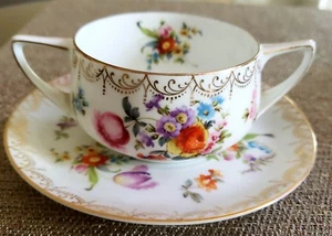 GERMAN PORCELAIN ROSENTHAL DONATELLO FLORAL CREAM SOUP & UNDERPLATE - Picture 1 of 7
