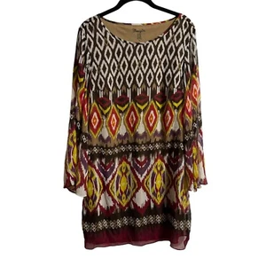 Wrangler Kleid Damen Med Southwest Azteken Langarm U-Ausschnitt Etui Cowgirl - Bild 1 von 6