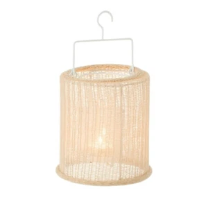 Linterna luz de viento cilindro jardín colgante metal/poliéster beige pequeño - Imagen 1 de 5