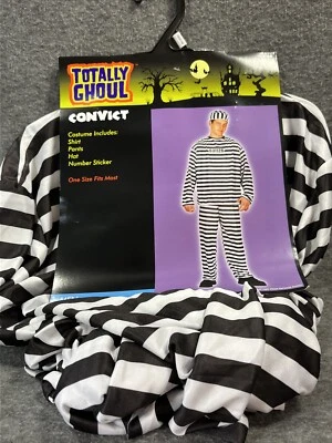 Fantasia masculina de Halloween listrada preta e branca Totally Ghoul Convict tamanho único  - Imagem 1 de 4