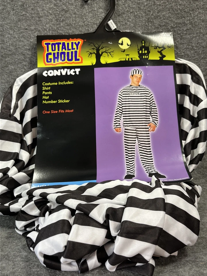 Disfraz de Halloween Totally Ghoul Convict a rayas blancas y negras para hombre talla única  Foto 1 de 4