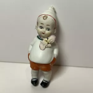 3" Antique Hertwig All Bisque Boy Nodder Doll Original Flower - Picture 1 of 2