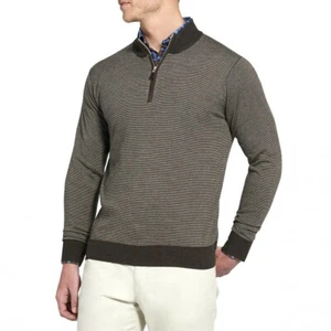PETER MILLAR Men XL Needle Stripe 1/4 Zip EXTRAFINE MERINO Wool Pullover Sweater - Picture 1 of 11