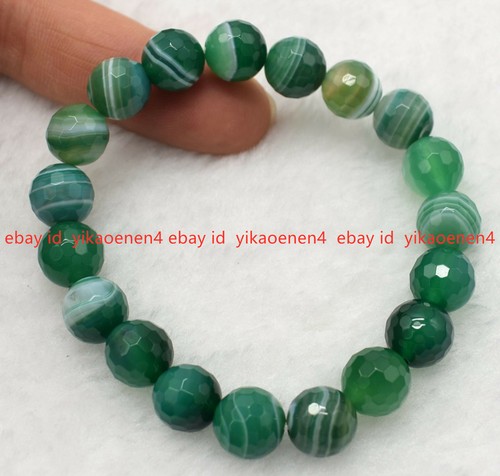 VALENTINO Graziosi bracciali perline gemme rotonde agata strisce verdi sfaccettate 8 10 12 14 mm 7 5""