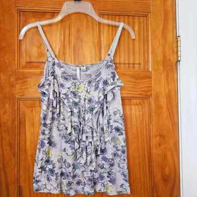 LC Lauren Conrad Women's Floral Pattern Ruffle Front Sleeveless Tank Top Blouse - Image 1 of 4