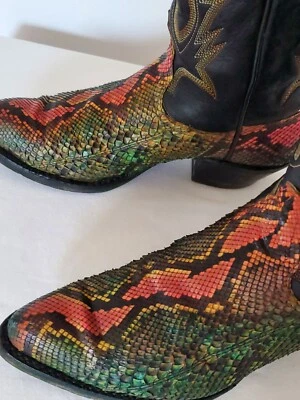 Tony Lama Serpiente Anaconda Pintado Rodeo Western Botas Vaqueras Verde Negro Naranja 6 Foto 1 de 4