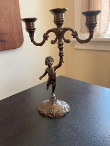 Vintage Cast Metal Cherub Candelabra - Picture 1 of 6