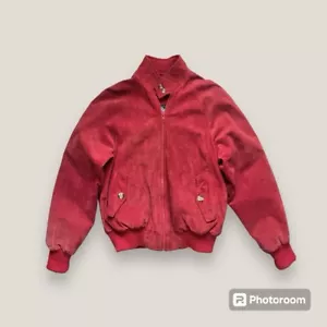 💋🚬 Vintage 90s red suede bomber jacket Women’s Size Small - Picture 1 of 10