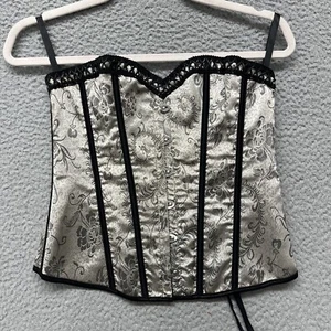 Corset Top Womens L Gray Paisley Gothic Dominatrix Bustier Vampire Burlesque - Picture 1 of 11