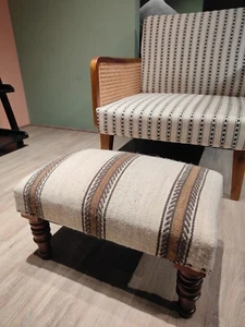 Pure Wool Footstool– Vintage Handmade Farmhouse Decor | Footstool ottoman pouf - Picture 1 of 4