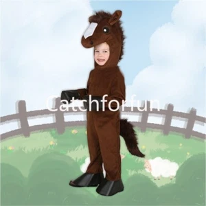 Child Horse Pony Costume Boys Kids Farm Zoo Party Animal Book Week Jumpsuit Mask - Picture 1 of 6
