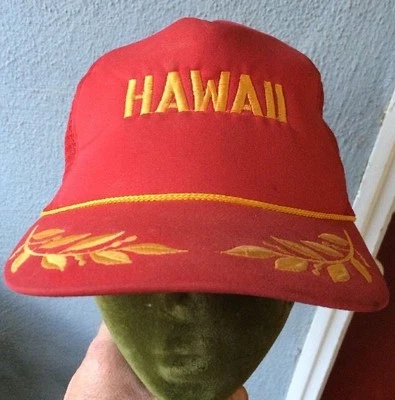 De Colección Hawaiano Prendas para la Cabeza Hawaiana Camionero Ajustable Gorra Sombrero Rojo Dorado Malla Foto 1 de 4