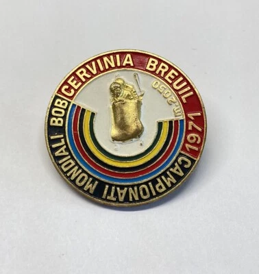 1971 World Bobsled Championship Lapel Pin Pinback Cervinia Vintage Badge Enamel - Image 1 of 4