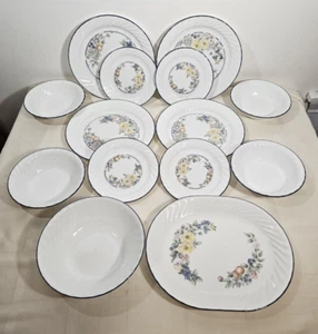 Corelle ORCHARD ROSE Swirl Edge VINTAGE 3-piece SET for 4 w/ 2 Serving Dishes - Picture 1 of 9