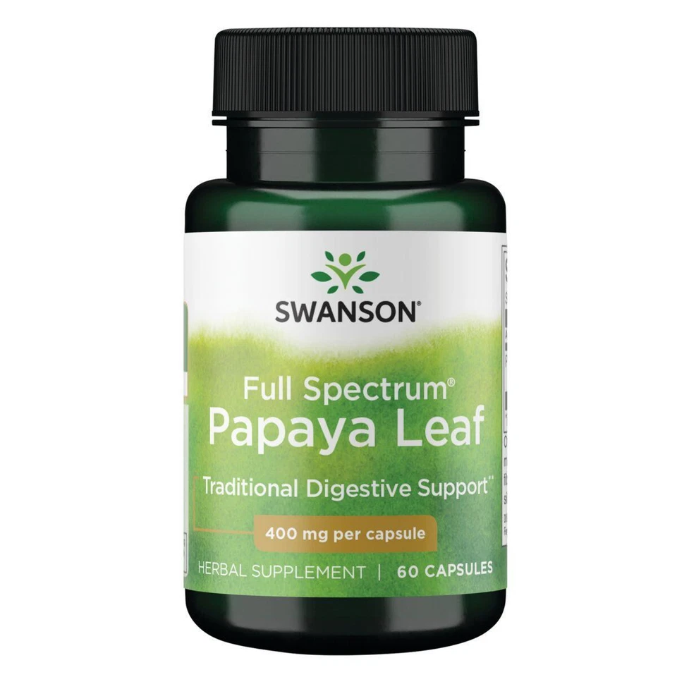 Swanson Papaya Leaf 400mg 60 Capsules, Digestive Support, Gut Health