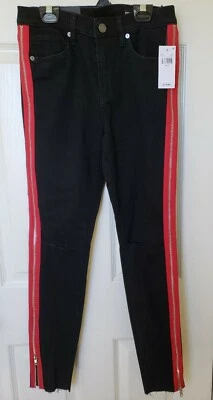 BlankNYC черный женщин джинсы брюки Moto стороны ноги красный молнии узкие веганский 28 новый - Изображение 1 из 4