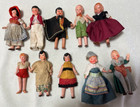 10 Antique German Painted All Bisque, Jointed 3.5" - 4" Dolls in Ethnic costumes