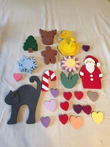 LOT OF 20+ Chunky Flat Wood Cut Out Pieces. Hearts. Holiday Repaint Crafts. Art - Picture 1 of 5