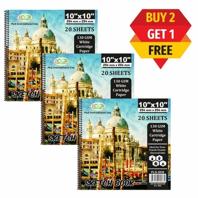 BUY 2 GET 1 FREE - 10" x 10" Sketch Pad Art Spiral Bound 130GSM Doodling Drawing - Image 1 of 4