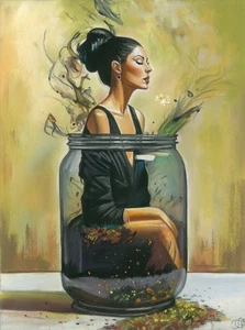 original drawing 30 x 40 cm 204AG artwork pastel modern woman in a glass jar - Picture 1 of 2