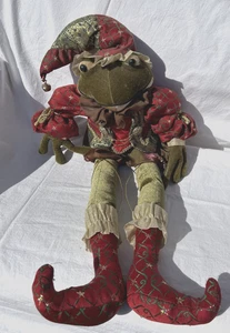 28" Rana Príncipe Arlequín Felpa Terciopelo Estante Cuidador Campanas Rojo Verde Dorado - Imagen 1 de 5