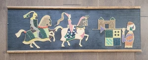 MCM Vintage Large Mosiac Art Medieval Knight Maiden Castle Horses - Picture 1 of 21