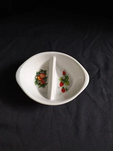 Divided Jelly Jam White Serving Dish Vintage 2 Sides Oranges Strawberry Fruit *I - Picture 1 of 3