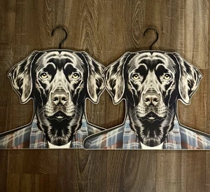 Black Lab Hundekopf in karierten Hemdbügel 2er Pack flach MDF NEU - Bild 1 von 4