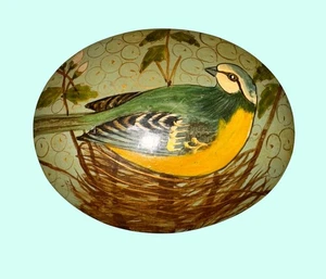 Handbemalte Vogel Design Runde Schmuckschatulle 2 Stück Deckel Nest Baum Kunst - Bild 1 von 8