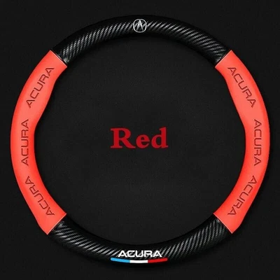 38cm 15" Steering Wheel Cover Faux Leather For Acura Carbon Fiber + Red - Image 1 of 4