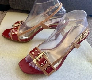 Audrey Brooke Womens Red Patent Leather Slingback Buckle Dress Heel Size 9NEW - Picture 1 of 9