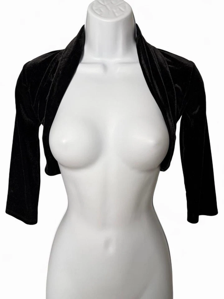 Chaqueta bolero de terciopelo negro IZ Byer Girl - Capa de noche recortada Y2K Foto 1 de 4
