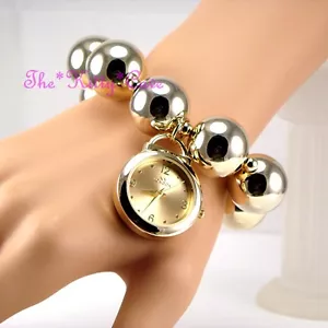 Designer Gold Plt Chunky Big Ball Beads Boho Chic Sexy Cuff Bracelet Charm Watch - Picture 1 of 7