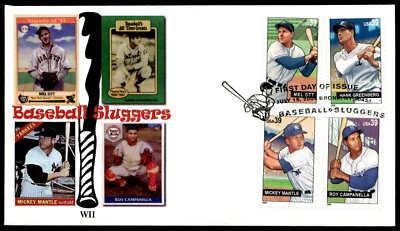 2006 Baseball Slugger Stamp Block FDC Mantle, Ott, Camp, Greenberg WII Cachet - Image 1 of 2